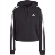 Bluzy damskie - Bluza damska adidas Essentials 3-Stripes French Terry Crop Hoodie czarna IC - miniaturka - grafika 1