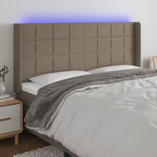 Lumarko Zagłówek do łóżka z LED, taupe, 203x16x118/128 cm, tkanina - Inne meble do sypialni - miniaturka - grafika 1