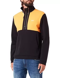 BOSS Męska bluza dresowa 1 z mieszanki bawełny z krótkim zamkiem błyskawicznym i taśmą z logo, kolor czarny, rozmiar S, czarny, S - Bluzy męskie - miniaturka - grafika 1