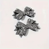 Inne - 2 szt. Błyszczące spinki do butów z kokardką, ozdoby z kokardką z poliestru i cyrkonii, zdejmowane akcesoria do butów DIY do sandałów, balerinek, - miniaturka - grafika 1