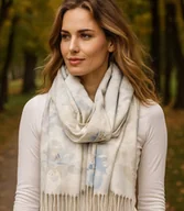 Apaszki i szaliki damskie - Szal damski z motywem kwiatowym i frędzlami elegancki - miniaturka - grafika 1