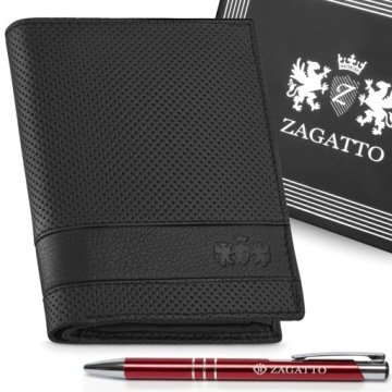 Portfel męski skórzany pionowy czarny ochrona kart Rfid Zagatto