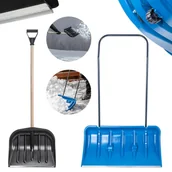 Łopaty do śniegu - Zestaw do odśnieżania zgarniacz niebieski + łopata do śniegu trzon drewniany czarna - miniaturka - grafika 1