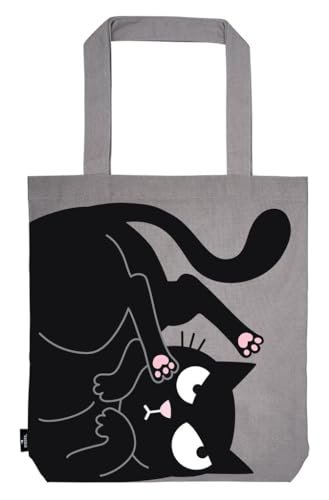 moses. Ed, the Cat Shopper z wypustkami, torba do noszenia w 100% z bawełny, torba materiałowa na zakupy, do biura lub na uczelnię, worek w kolorze szarym z motywem kota, szary, Minimalistyczny