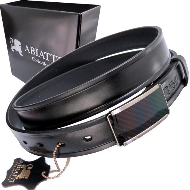 2X ELEGANCKI SKÓRZANY PASEK MĘSKI DO SPODNI ABIATTI CZARNY GRUBA SKÓRA LICO