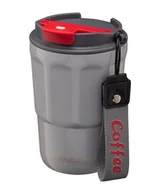 Kubki termiczne - Kubek termiczny bidon COFFEE 350 ml stal nierdzewna 18/10 tworzywo szary z czerwonym akcentem - miniaturka - grafika 1