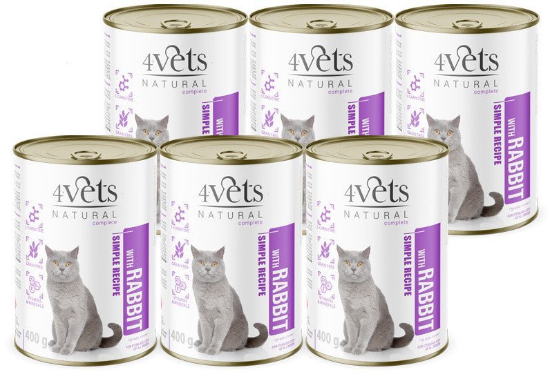4Vets Natural Sterilised Mokra karma dla kota z królikiem zestaw 6 x 400 g