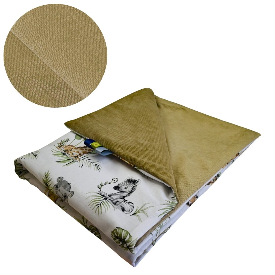 Kocyk Dziecięcy 75x100 Ocieplany Afrykańskie Zwierzęta/Beż Bawełna/Velvet Polski Producent