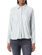 Bluzki damskie - TOM TAILOR Denim Damski bluzka w paski 1033614, 30579 - Green White Vertical Stripe, M - miniaturka - grafika 1