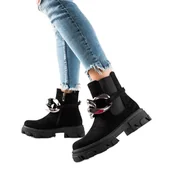 Botki damskie - S. BARSKI Zamszowe botki na platformie S.Barski czarne - miniaturka - grafika 1