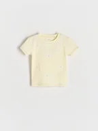 Bluzki dla niemowląt - Reserved - Prążkowany t-shirt z haftem - żółty - miniaturka - grafika 1