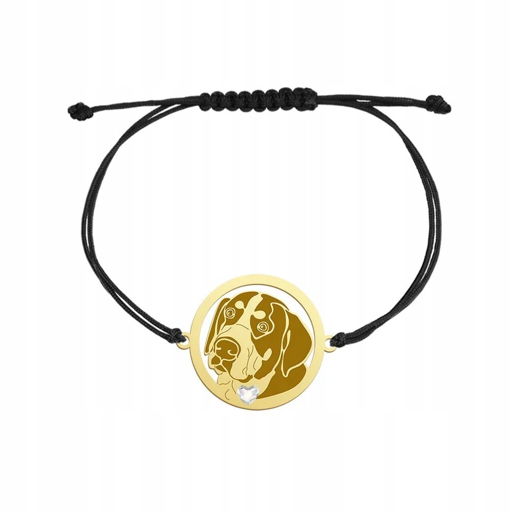 Bransoletka Złota z psem Duży Szwajcarski Pies Pasterski sznurek 925 GRAWER