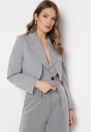 Marynarki i żakiety damskie - Szara Jednorzędowa Marynarka o Krótkim Fasonie z Napami Satheryn - miniaturka - grafika 1