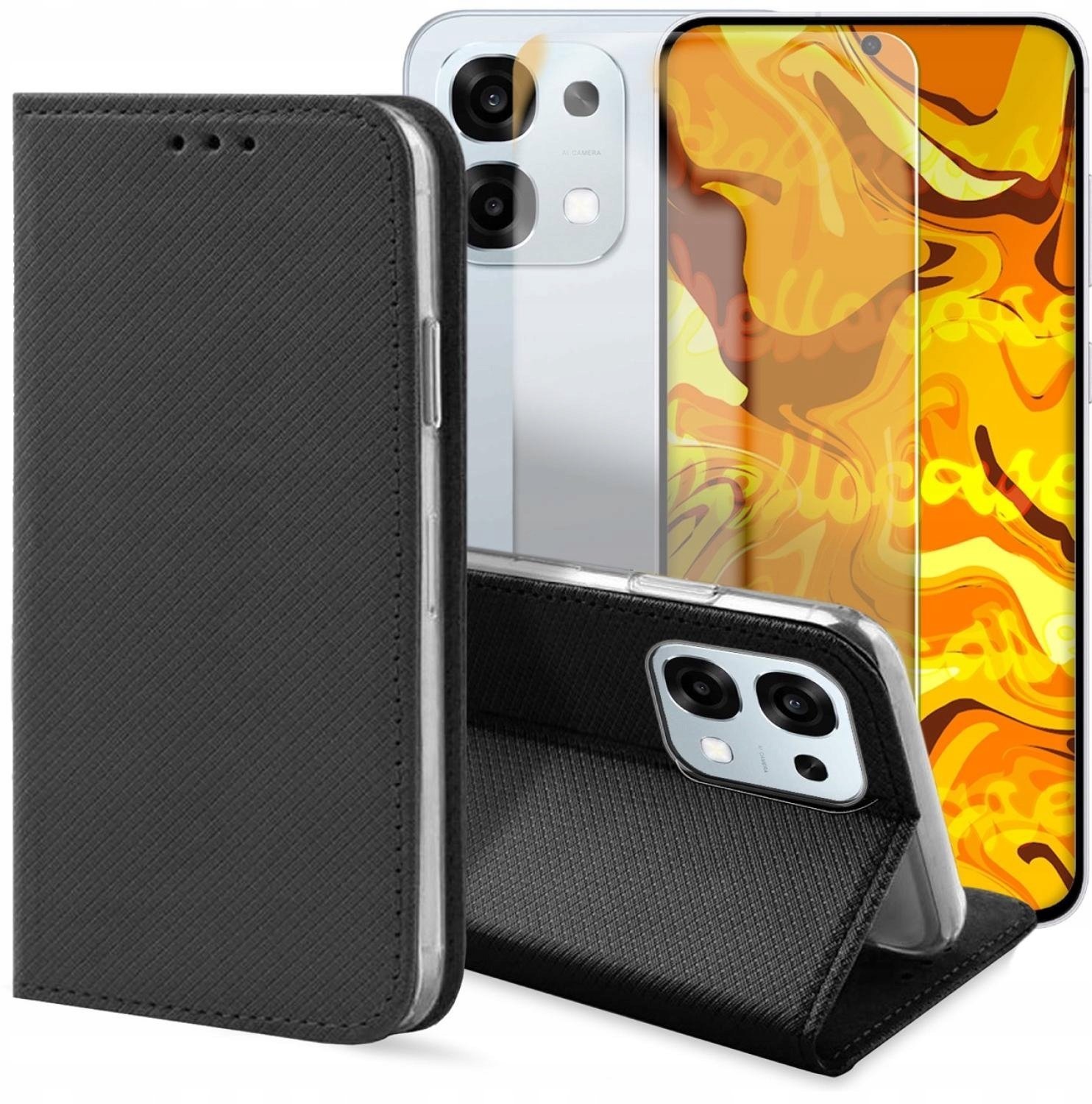 Hello Case Etui z Klapką Do Oppo A6 Pro 5G Czarne, Zamykane, Magnetyczne Szkło