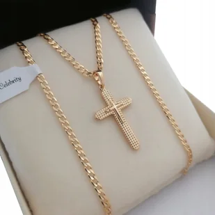 Złoty Łańcuszek Pancerka+Krzyż 60Cm 18K Na 50 60 70 80 Urodziny Dla Faceta - Łańcuszki - miniaturka - grafika 1