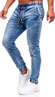 Spodnie męskie - Niebieskie spodnie jeansowe joggery męskie Denley 51049S0 - grafika 1
