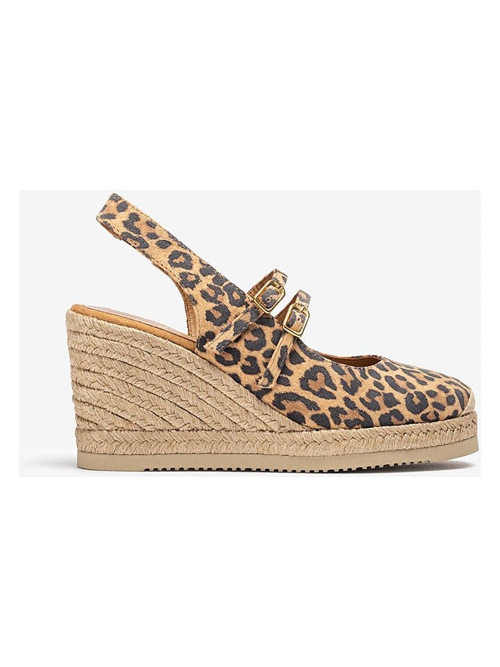 Unisa Skórzane czółenka w kolorze beżowo-brązowym na koturnie