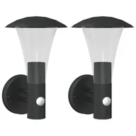 Lampy ogrodowe - vidaXL Kinkiety zewnętrzne z czujnikiem ruchu, 2 szt., czarne, stal - miniaturka - grafika 1