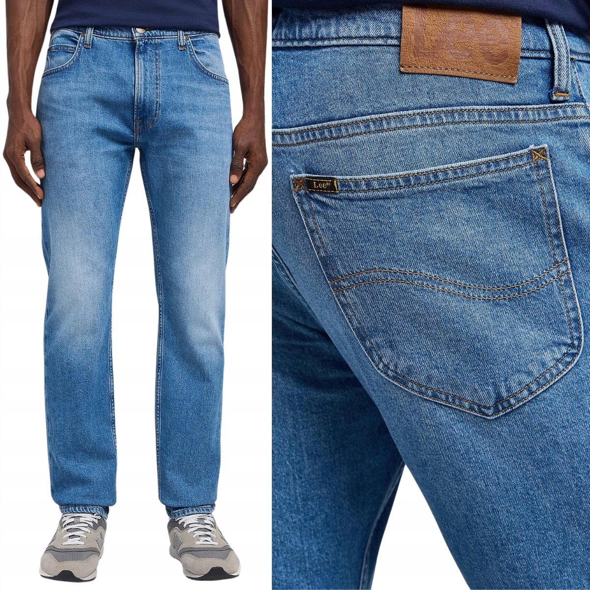 Lee RIDER SLIM Pool Side BLUE DżINS dopasowane spodnie jeansowe W28 L32