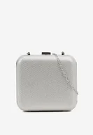 Torebki damskie - Srebrna Kwadratowa Torebka Kopertówka z Łańcuszkiem Zdobiona Cyrkoniami Realina - miniaturka - grafika 1