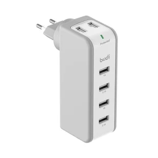 Budi - Ładowarka sieciowa z obrotową wtyczką, 6x USB, 36W (Biały) - Ładowarki do telefonów - miniaturka - grafika 2