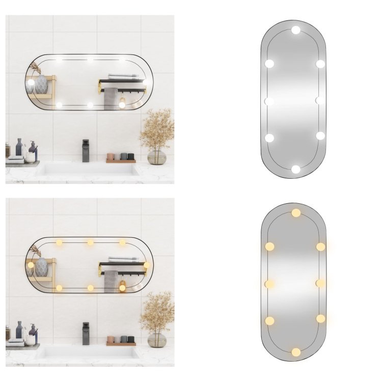 vidaXL Lustro ścienne z oświetleniem LED 35x80 cm szklane owalne - Lustro ścienne z oświetleniem LED - Lustro - Lustro do makijażu