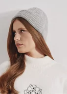 Czapki damskie - Szara czapka damska ze srebrną nicią - miniaturka - grafika 1