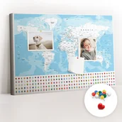 Tablice i flipcharty - Szkolna Tablica korkowa 60x40 cm, Kolorowe Pinezki, wzór Ilustracja mapy kontynentów - miniaturka - grafika 1