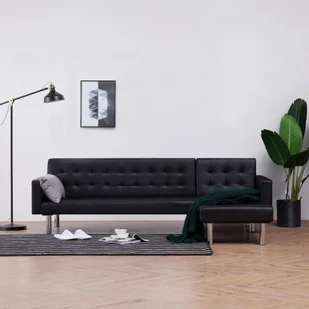 vidaXL vidaXL Sofa w kształcie litery L, czarna, sztuczna skóra - Sofy i kanapy - miniaturka - grafika 1