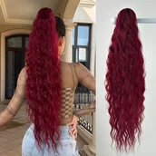 Pozostałe akcesoria fryzjerskie - TEMU YUSULAXI Czerwona klamra do włosów w stylu , 32 cali długości, kręcone falowanie wodne, termoodporny włos syntetyczny dla kobiet, podstawowe - miniaturka - grafika 1