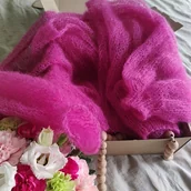 Swetry damskie - Różowy kardigan z jedwabiem i kod mohair Chmurka oversize - miniaturka - grafika 1