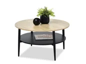 Ławy i stoliki kawowe - DUŻY STOLIK DO KAWY RENNE XL CZARNY-SONOMA Z PÓŁKĄ NA CZARNEJ NODZE - miniaturka - grafika 1