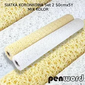 Dekoracje i nakrycia stołu na imprezę - SIATKA KORONKOWA SET 2 MIX KOLORÓW 50CM X 5Y PENWORD 5902557413072 - miniaturka - grafika 1