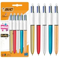 Długopisy - Bic 4 kolory, błyszczące i imprezowe chowane długopisy kulkowe, średnia końcówka (1,00 mm) w metalicznym srebrze, złotym, czerwonym, niebieskim i mroźnym złocie - 5 sztuk - miniaturka - grafika 1