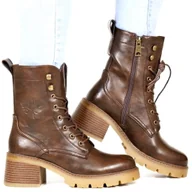 Botki damskie - DAMSKIE BOTKI NA OBCASIE WORKERY VINCEZA 89136 BRĄZOWE - miniaturka - grafika 1