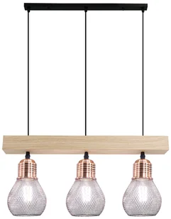 Industrialna lampa wisząca z drewnem 1998/3 WD z serii EDISON - Lampy sufitowe - miniaturka - grafika 1