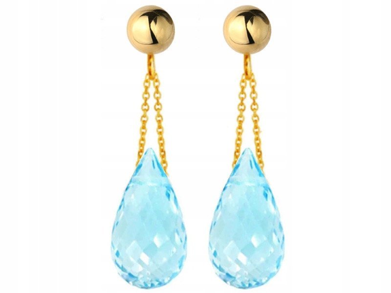 Złote kolczyki 585 wiszące krople z kamieniem naturalnym topaz błękitny 14k