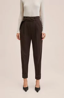 Spodnie damskie - Mango Spodnie damskie kolor brązowy fason cygaretki high waist - grafika 1