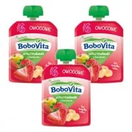 Desery dla dzieci - BoboVita Mus jabłka i truskawki z bananem po 6 miesiącu Zestaw 3 x 80 g - miniaturka - grafika 1