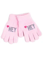 Rękawiczki - Rękawiczki dziewczęce pięciopalczaste różowe HEY 16 cm YOCLUB - miniaturka - grafika 1