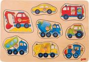 Układanki dla dzieci - Goki Układanka akwarelowa z uchwytami pojazdy 57726 - miniaturka - grafika 1