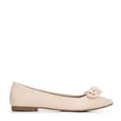 Półbuty męskie - Damskie baleriny z ekozamszu z kokardą jasny beż - miniaturka - grafika 1