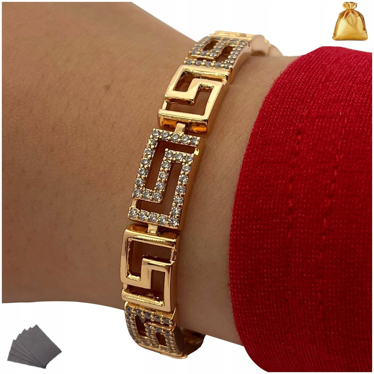 Bransoletka Złota Na Rękę Damska Szeroka Ze Stali Chirurgicznej Grecka 18K