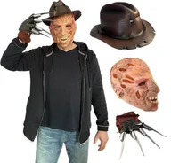 Dodatki do strojów karnawałowych - ZESTAW FREDDY KRUEGER KOSZMAR Z ULICY WIĄZÓW HALLOWEEN MASKA KAPELUSZ RĘKAWICA - miniaturka - grafika 1
