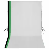 Akcesoria fotograficzne - vidaXL Zestaw fotograficzny z 3 tłami z bawełny i ramą 3x5 m 275419 - miniaturka - grafika 1