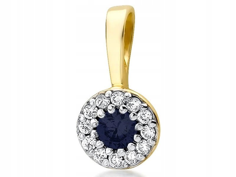 Złota przywieszka 585 okrągła szafir brylanty z diamentem na łańcuszek 14k