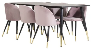 Dipp180x90BLBR zestaw do jadalni stół do jadalni czarny oraz 6 Velvet krzesło stołowe welur różowy, czarny, mosiądzReplika . - Stoły z krzesłami - miniaturka - grafika 1
