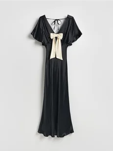 Reserved - Satynowa sukienka z kokardą - czarny - Sukienki - miniaturka - grafika 1