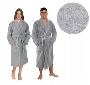 Długi Szary Szlafrok Bawełniany Frote damski szlafrok męski UNISEX L/XL - Szlafroki damskie - miniaturka - grafika 1