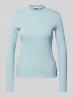 Bluzki damskie - Bluzka o kroju slim fit z mieszanki bawełny z długim rękawem i falbanami - miniaturka - grafika 1